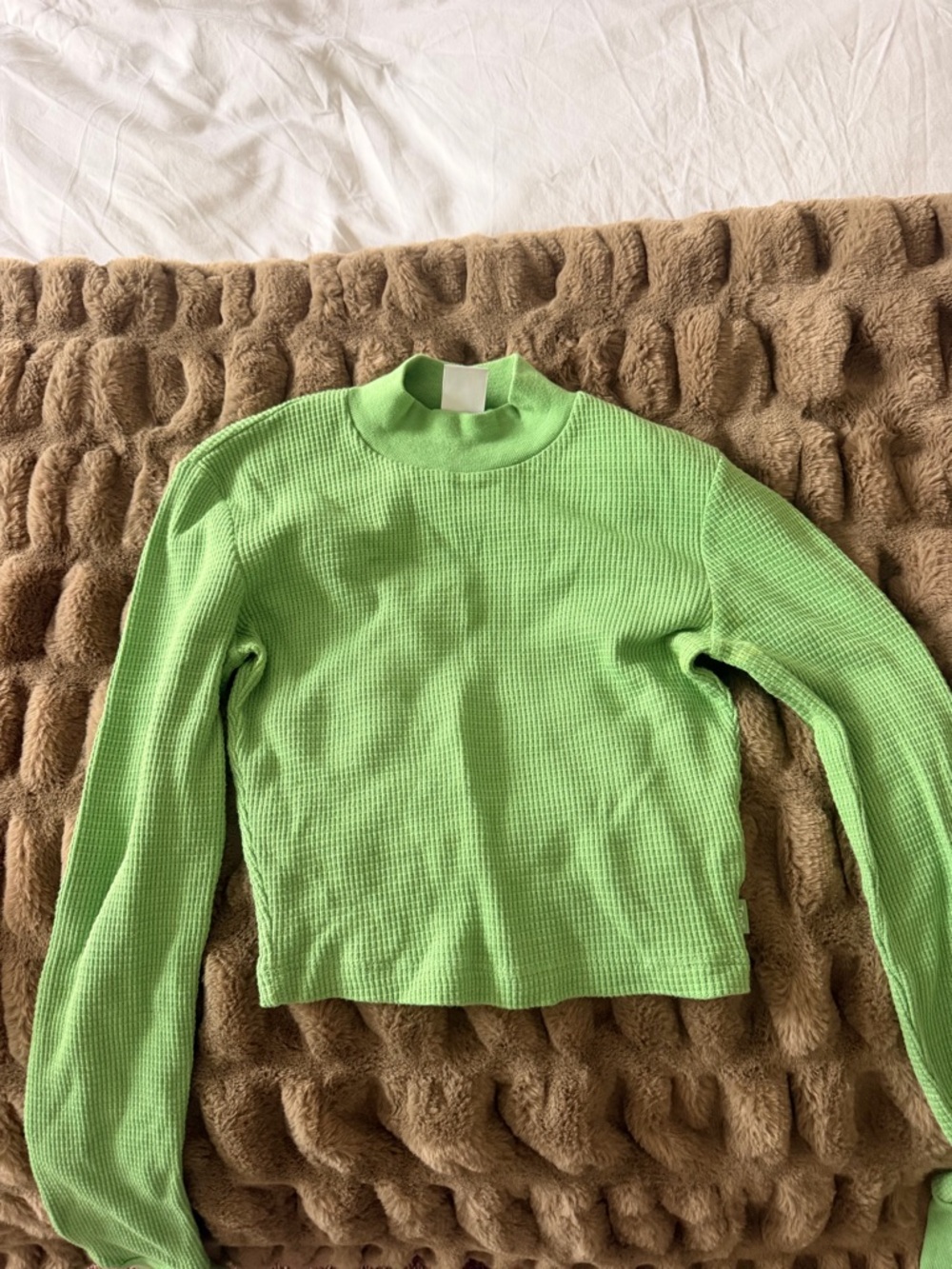 TNA Lime Green Waffle Knit Cropped Top